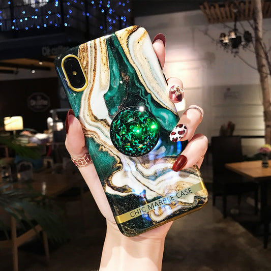 Emerald Marble Phone Case Rhinestone Protective Cover