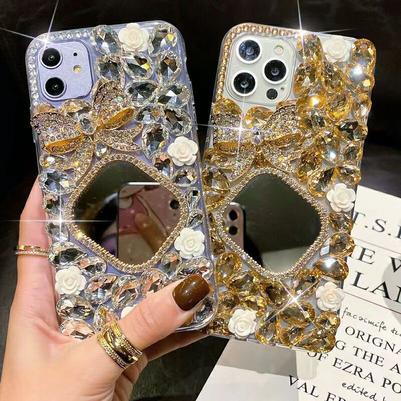 Phone Case Rhinestone Mirror Diamond Bow Flower