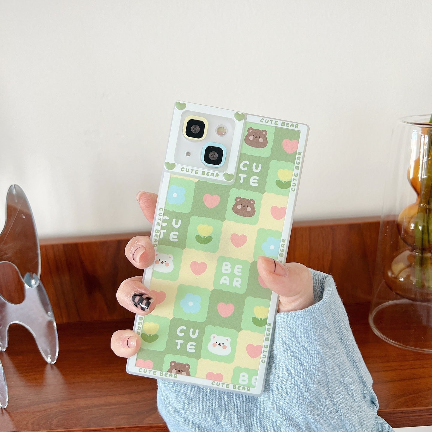 Checkered Love Bear Phone Case Cover