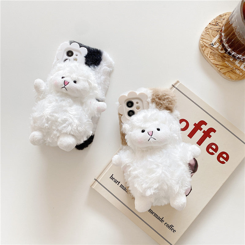 Anti-slip Creative Cute Plush Lamb Phone Case Back Cover Type