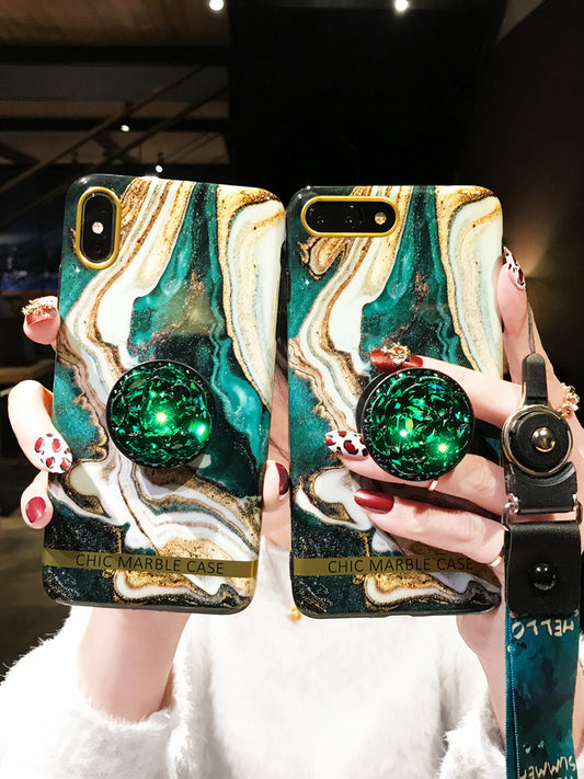 Emerald Marble Phone Case Rhinestone Protective Cover