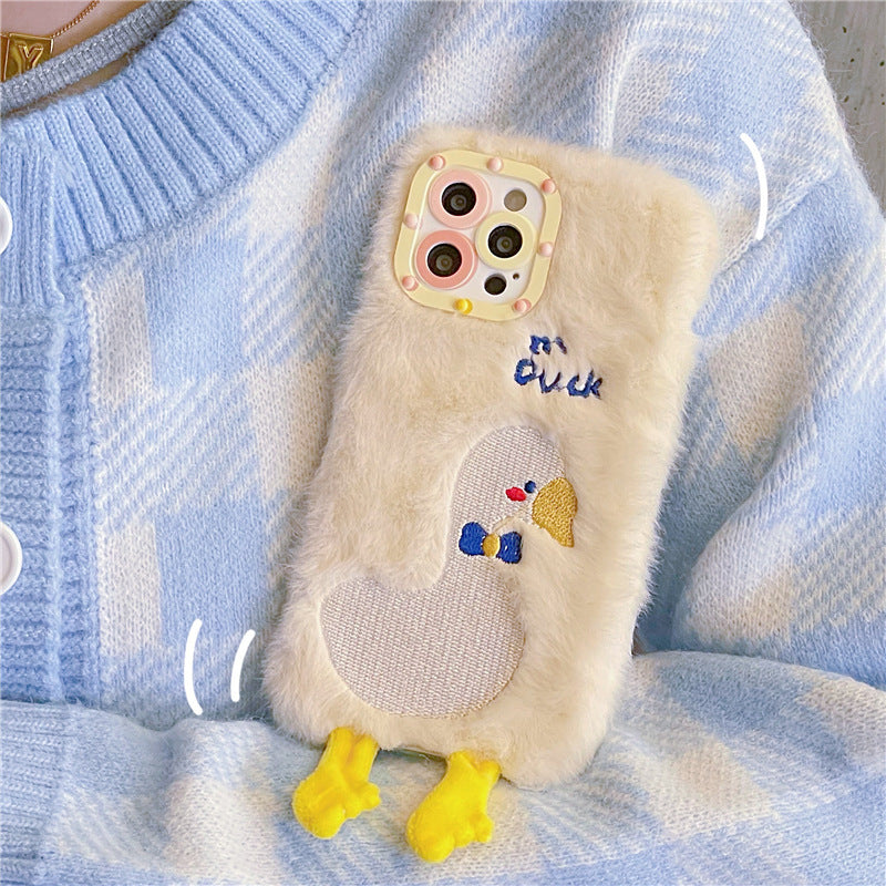 Embroidered Duck Plush Cartoon Phone Case