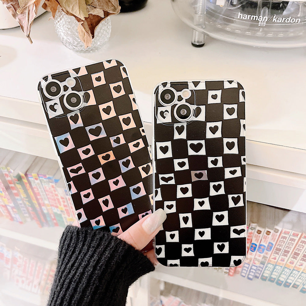 Checkerboard Love Mobile Phone Case Tpu Anti-fall Protective Cover